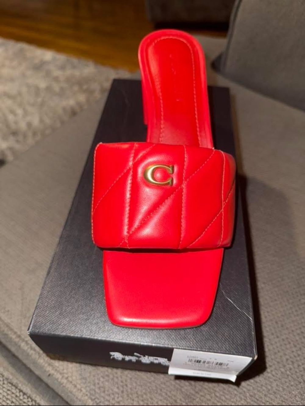 Coach Holly Sandal With Quilting in Sport Red with Gold 'C' Accent